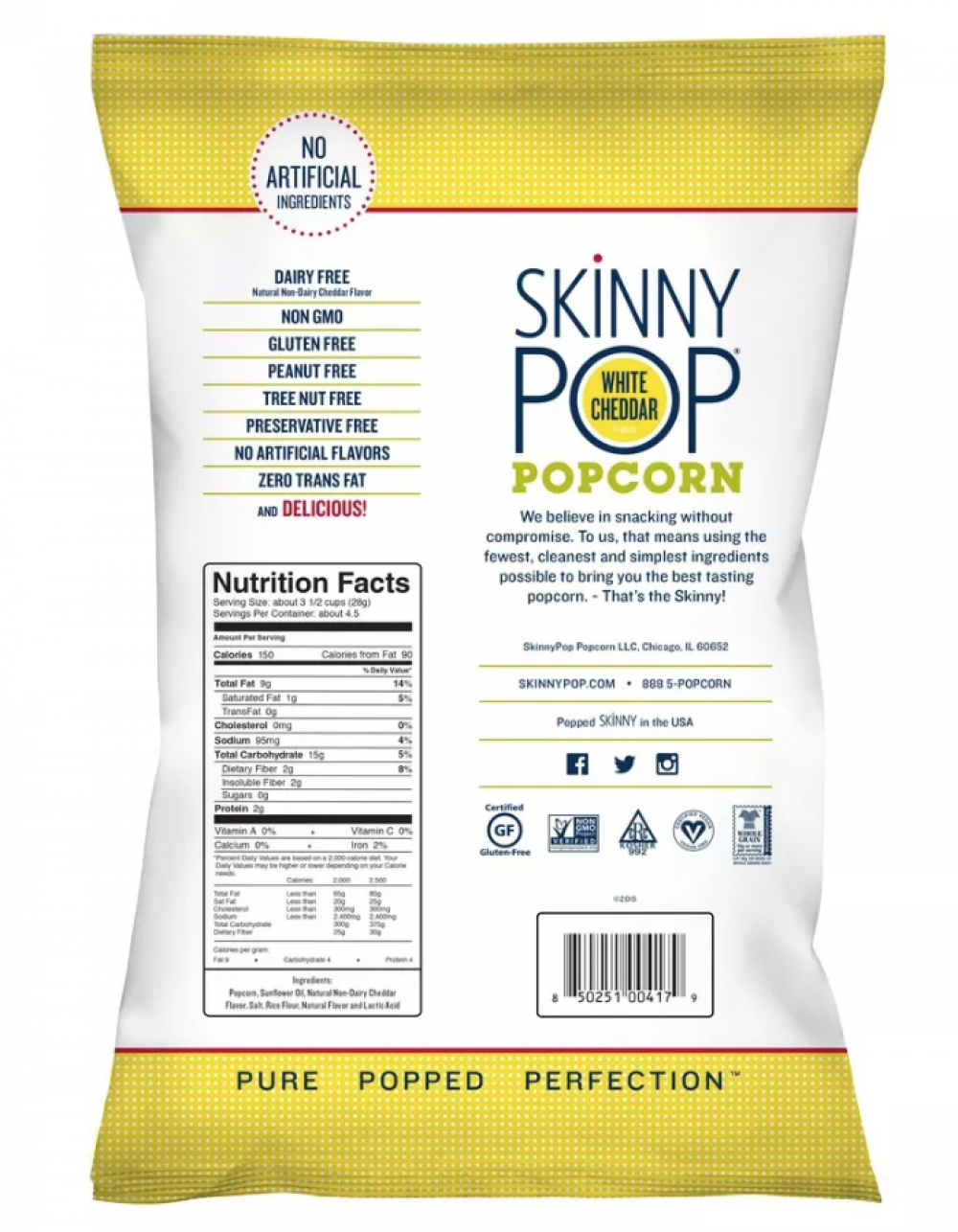 Skinny Pop Popcorn, White Cheddar